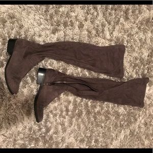 Taupe above the knee boots